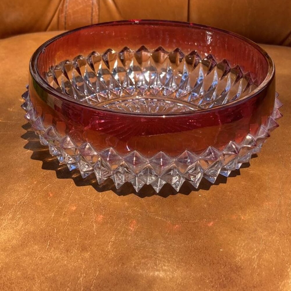 Vintage Indiana Glass Ruby Red Diamond Point Pattern 5" Dessert Bowl